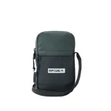 Bolso de mano Rip Curl Slim Pouch Icons, color gris y negro, con correa ajustable para colgar del hombro y logo de la marca estampado en el frente.