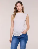 Musculosa blanca de modal y lyocell, de marca Elie Tahari, con escote a la base, sin mangas y frunces drapeados en los laterales.