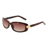 Lentes de sol rectangulares con montura gruesa negra y detalles dorados en los laterales.