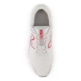 Championes New Balance 420 de hombre, color blanco con detalles en rojo y suela negra.