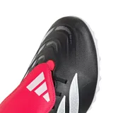 Championes de fútbol Adidas Predator Club FT TF, color negro con detalles en blanco y lengüeta plegable en color rojo. Diseñados con suela de goma con tapones pequeños ideales para superficies de césped sintético.