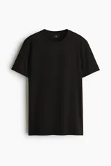 Remera H&M de corte ajustado en punto suave de algodón pima, con cuello redondo ribeteado acanalado fino y mangas cortas.