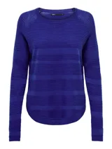Sweater negro de punto acanalado con cuello redondo y manga larga, de calce regular.