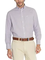 Camisa de manga larga de algodón RKF, con estampado de cuadros en tonos azul, rojo y blanco, cuello button-down y bolsillo en el pecho con logo bordado.