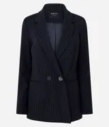 Blazer estructurado Blue Steel de punto roma con diseño de raya diplomática, mangas largas y cierre frontal con botones.