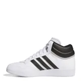 Championes Adidas Hoops 4.0 Mid de media caña, con diseño inspirado en el básquetbol. Presentan una parte superior de cuero sintético blanco con las icónicas tres tiras laterales en negro y cuello acolchado en color negro. Cuentan con suela de goma tipo cupsole para mayor estabilidad y durabilidad.