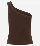 Blusa color naranja, confeccionada en tejido rib de algodón, con escote de un solo hombro y doble asa.