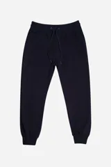 Pantalón de jogging azul marino de felpa sin frisa, con puño clásico, cintura elastizada y cordones.