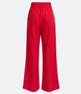 Pantalón wide leg rojo confeccionado en viscolino con cintura elástica y bolsillos laterales.