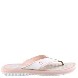 Ojotas Cartago modelo Figi Wns, con base acolchada en color beige y tiras de diseño ergonómico en color marrón con costuras decorativas y logo de la marca.