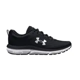 Championes de running Under Armour Charged Assert 10, color negro con logo blanco y suela blanca con tecnología Charged Cushioning.