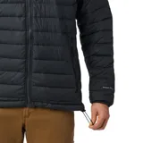 Campera Columbia negra con forro reflectante Omni-Heat, resistente al agua, con cuello alto, cierre frontal, bolsillos laterales con cierre, puños elásticos y dobladillo ajustable con cordón.