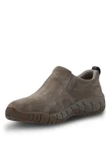 Zapato tipo slip-on de cuero gamuzado en color marrón, con diseño ergonómico y suela técnica de alta amortiguación para mayor estabilidad.