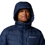 Campera puffer Columbia con tecnología Omni-Heat Infinity y Omni-Shield, color azul marino. Cuenta con capucha, cierre frontal, bolsillos laterales y en el pecho, y puños elásticos.