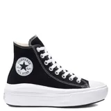 Championes Converse Chuck Taylor Move de caña alta, color negro, con plataforma blanca y cordones blancos.