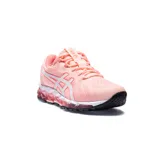 Championes Asics Gel-Quantum 360 de mujer, en tonos salmón y blanco, con amortiguación de gel visible en la suela y capellada de malla transpirable.