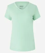 Remera azul de algodón con cuello en V y bolsillo en el pecho.