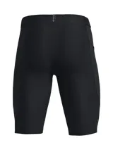 Calza corta deportiva de compresión Under Armour, color negro, con cintura elástica y logo de la marca en degradado multicolor en la pierna derecha. Cuenta con tecnología de tejido SmartForm para un ajuste adaptativo y paneles de malla para mayor transpirabilidad.