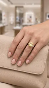 Anillo de plata con cristal cuadrado de color ámbar facetado.