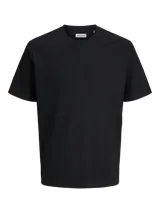 Remera de manga corta y cuello redondo con calce relajado, confeccionada en tejido con textura sutil. Diseño básico y versátil.