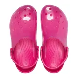 Zueco Crocs Classic Translucent color rosa, con correa trasera pivotante y orificios de ventilación.