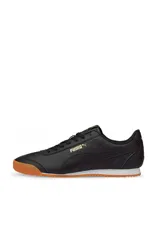 Championes deportivos Puma Turino FSL, color blanco con la característica franja lateral de Puma en negro, suela de goma estriada y puntera reforzada.