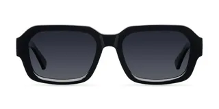 Lentes de sol rectangulares negros con montura fina y esquinas anguladas. Lentes polarizadas alemanas con protección UV400.