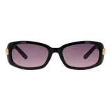 Lentes de sol rectangulares con montura gruesa negra y detalles dorados en los laterales.