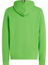 Buzo verde con capucha y cordón ajustable, confeccionado en felpa de algodón. Presenta un bolsillo tipo canguro y un monograma TH bordado en el pecho.