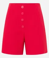 Short de sastrería negro, tiro alto, con cierre frontal de botones visibles.