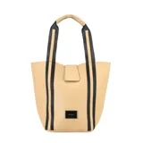 Bolso negro tipo tote con correa de hombro y necessaire con cierre.