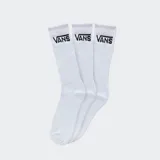 Pack de tres pares de medias largas Vans de color blanco, con el logo de la marca bordado en negro en la parte superior de la caña.