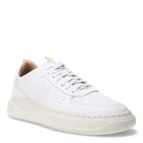 Championes urbanos Democrata modelo Eleko, color negro con suela de plataforma blanca. Presentan un diseño con paneles de cuero sintético liso y perforado, cierre mediante cordones y detalle de logo grabado en el lateral.