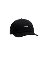 Gorra de seis paneles Obey, color negro, con visera curva y logo bordado en blanco en el frente.