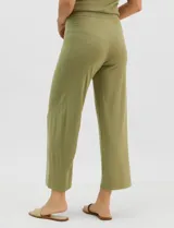 Pantalón tejido de corte recto y diseño fluido, color amarillo, con cintura ancha elastizada.
