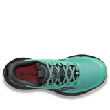 Championes Saucony Blaze TR de dama para trail running, con capellada de malla color celeste, detalles en gris y logo en color ladrillo. Suela de goma con tecnología PWRRUN para amortiguación y agarre en terrenos irregulares.