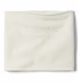 Cuello tipo polaina de polar color blanco, con logo de la marca bordado en el frente.