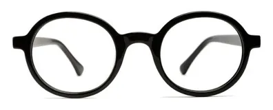 Armazón de receta circular de acetato color negro con estilo vintage-retro y patillas antideslizantes con núcleo de metal plateado.