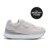 Championes Hi-Tec Roma color gris claro con suela blanca y plataforma.
