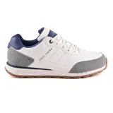 Championes deportivos Zoo York modelo Dan, en color blanco con detalles en gris y azul marino. Cuentan con pasadores blancos, suela de goma marrón y la marca grabada en el lateral.
