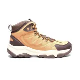 Bota de trekking color marrón con detalles en marrón oscuro.