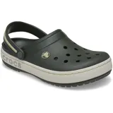 Zueco Crocs modelo Crocband Heritage, de color negro con suela de plataforma en tono gris claro y detalles en relieve con la marca en el lateral.