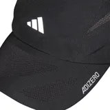 Gorra Adidas Adizero negra, ideal para running. Confeccionada con tejido transpirable HEAT.RDY y perforaciones láser para mayor ventilación. Cuenta con cierre ajustable en la nuca y visera para protección solar.