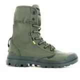 Botas Palladium Pampa Baggy unisex de lona color verde militar, con cuello plegable y suela de goma.