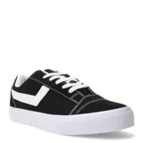 Championes urbanos Pony de lona negra con detalles en blanco, cordones blancos y suela blanca de goma.