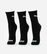 Kit de tres pares de medias deportivas Puma de caña media, color negro con logo blanco.