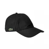 Gorra tipo baseball Lacoste de color negro, con el logo del cocodrilo bordado en el lateral.