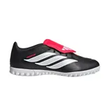 Championes de fútbol Adidas Predator Club FT TF, color negro con detalles en blanco y lengüeta plegable en color rojo. Diseñados con suela de goma con tapones pequeños ideales para superficies de césped sintético.