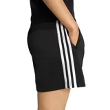 Bermuda deportiva Adidas Firebird de color negro, con las clásicas tres tiras blancas a los lados, bolsillos con cierre y el logo del trifolio bordado en la pierna.