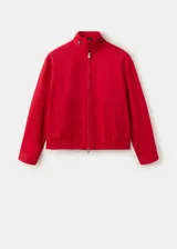 Chaqueta oversize de algodón con elastano, color rojo, de manga larga, con cuello camisero y cierre delantero con cremallera.